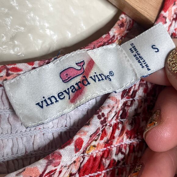 Vineyard Vines Women's Smocked Long Sleeve Ruffle Midi Floral Lined Dress Small - Picture 3 of 8